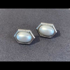 Trifari pierced earrings silver pearl costume minimalist cocktail professional